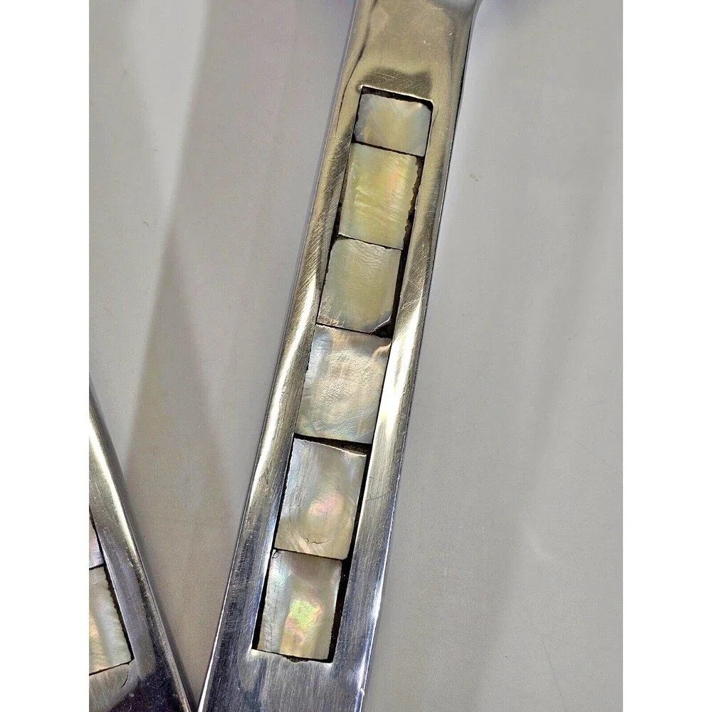Towle Mother of Pearl Inlay Large Serving Spoon Salad Set 2 Utensils 11